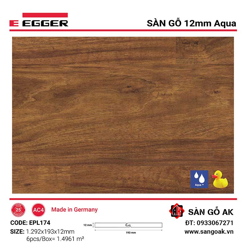 Sàn Gỗ Công Nghiệp Đức Egger Aqua 12mm EPL174